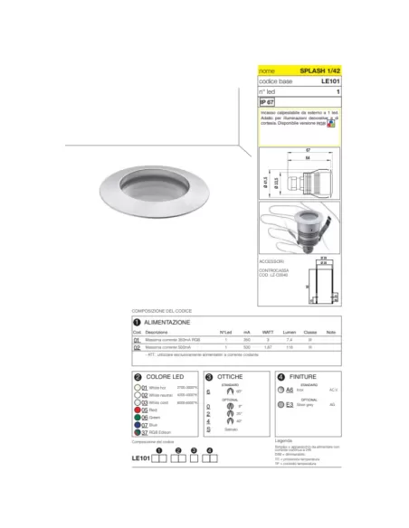 Domino led 7e1010202na6 splash 1/42 500ma nw nrw acero inoxidable